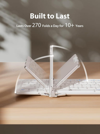 iClever Bluetooth Keyboard with Touchpad, Foldable Keyboard, Metal Body, Gesture Support, USB-C Charge, Pocket-Size Wireless for Travel, iPad, iPhone, Android, Windows, Silver White
