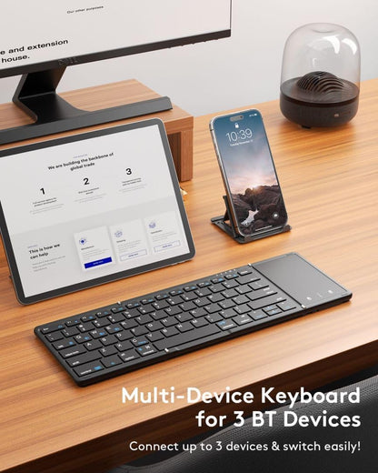 Samsers Foldable Bluetooth Keyboard with Touchpad, Full-Size Wireless Folding Portable Travel Keyboard for iOS Android Windows Mac OS, Support 3 Devices (BT5.1 x 3), Black