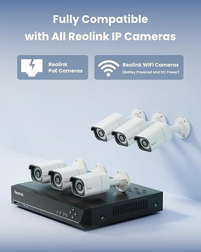 REOLINK 8CH 4K Security Camera System, 6pcs H.265 Bullet Wired PoE Cameras for Home Security Outdoors, Smart Person Vehicle Detection, 8CH NVR Recorder with 2TB HDD for 24-7 Recording, RLK8-800B6