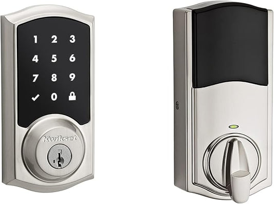 Kwikset 916 Keyless Entry Touchscreen SmartCode Electronic Deadbolt Smart Lock Featuring SmartKey Security and ZigBee 3.0 Technology in Traditional Satin Nickel, Zigbee Hub Sold Separately