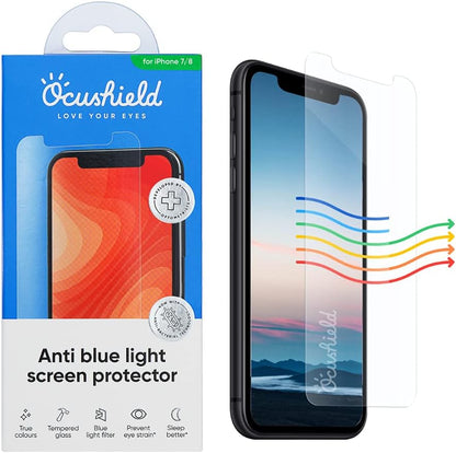 Ocushield Anti Blue Light Tempered Glass Screen Protector for iPhone 7 | iPhone 8 - Protect Your Eyes, Reduce Migraines & Improve Sleep
