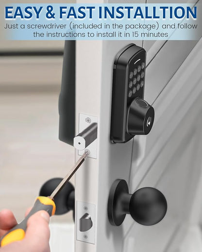 Keyless Entry Door Lock with Handle Set, Smart Door Lock with Fingerprint, 5 in 1 Unlock, Auto Lock Biometric Fingerprint Door Lock for Front Door, Easy Installation (Black)