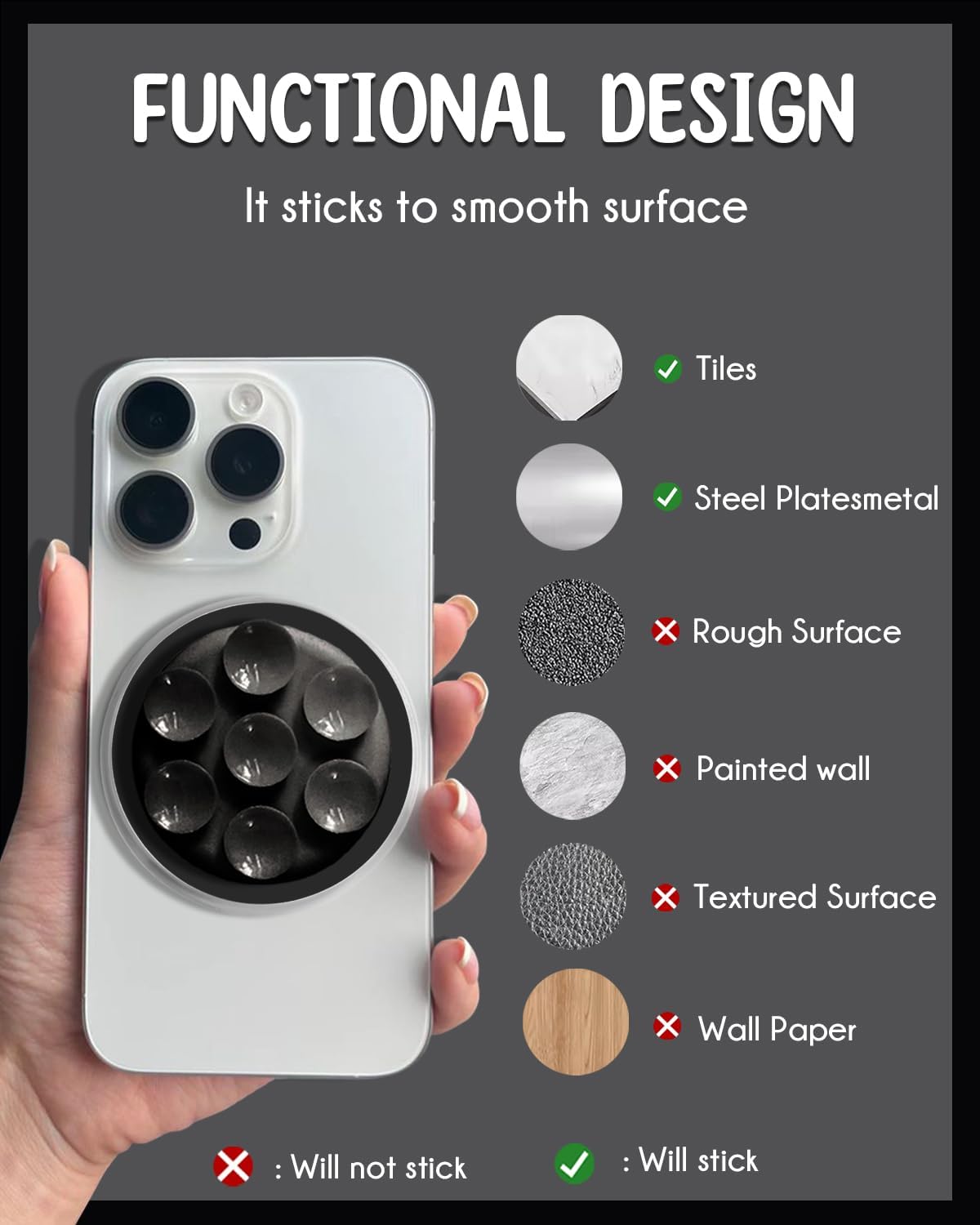 Magnetic Silicone Suction Cup Phone Mount with Hands-Free Stand - Perfect for Selfies, Videos, Durable, Secure Grip, One-Touch Holding, Lightweight, Sleek Design (Purple)
