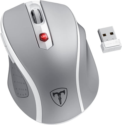 D-09 Wireless Mouse for Laptop - Ergonomic Plus Computer USB Cordless Mice, Ergo Grips, Lightspeed 5-Level 2400 DPI, 16 Months Battery Life, Portable for PC Mac Chromebook, 6 Button, Mithril