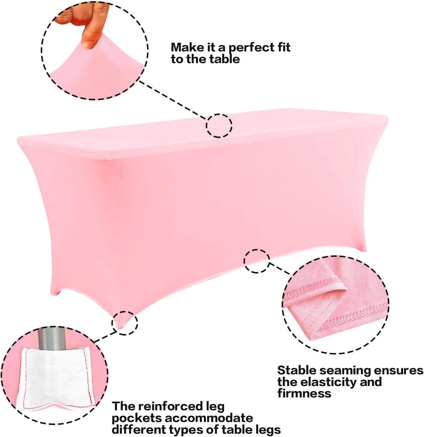IVAPUPU 2 Pack 8FT Table Cloth for Rectangular Fitted Events Stretch Pink Table Covers Washable Cover Spandex Tablecloth Protector for Party, Wedding, Cocktail, Banquet, Festival