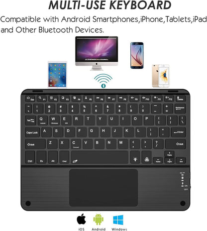 TouchPad Keyboard case for 9",9.7",10.1",10.2",10.5",10.9",11" Tablets,2-in-1 Bluetooth Wireless Keyboard with Touchpad,7 Colors Backlit & Leather Folio Cover(Black)