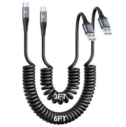 USB Type C Charger Cable Fast Charging [3FT+6FT], 2Pack Coiled USB A to USB C Charger Cable for Car Android Auto USB C Charger Cord, USBC Cable Compatible with iPhone 16/15/Samsung Galaxy A10e A20 S20