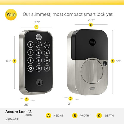 Yale Assure Lock 2 Touch Deadbolt, Lifetime Brass Keyed Smart Entry Door Lock with Bluetooth Connected Touchscreen Keypad and Fingerprint Scanner for Code Entry (No Wi-Fi), YRD420-F-BLE-P05