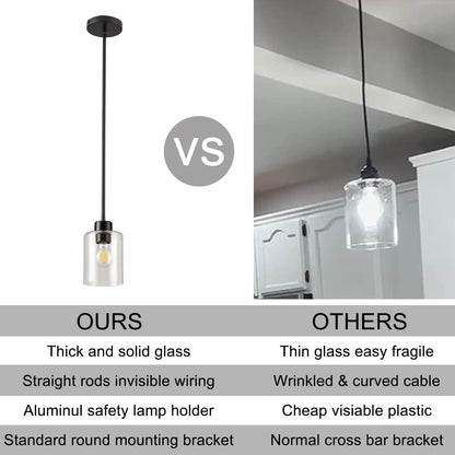 Black Pendant Lights Kitchen Island - Seeded Glass Pendant Light Fixture Multiple Stems Rods 3 Units 12 Inch 3 Units 4 Inch (2 Pack Black Seeded Downrod)