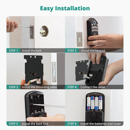 DS10 Pro Keyless Entry Door Lock with APP Control - Fingerprint Electronic Keypad Door Lock, Smart Locks for Front Door, Auto-Lock & One Touch Locking with Bluetooth - Satin Nickel