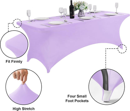 SuperO 2Pack Waterproof Spandex Table Cover for 8FT Table Universal Fitted Stretch Tablecloth for Party, Banquet, Wedding and Events-Lavender