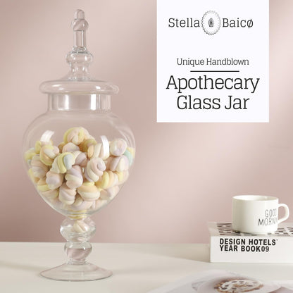 Large Glass Apothecary Jars with Lid, Clear Glass Candy Jar for Candy Buffet, Decorative Glass Jar for Party, Wedding and Home Decor, Elegant Glass Candy Canister (Height: 15", Diameter: 6.3")