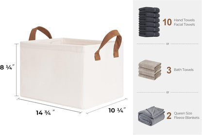 StorageWorks Storage Bins, Fabric Storage Bins for Shelves, Storage Baskets with Metal Frame, Closet Baskets and Bins with Handles, Natural Color, 2-Pack