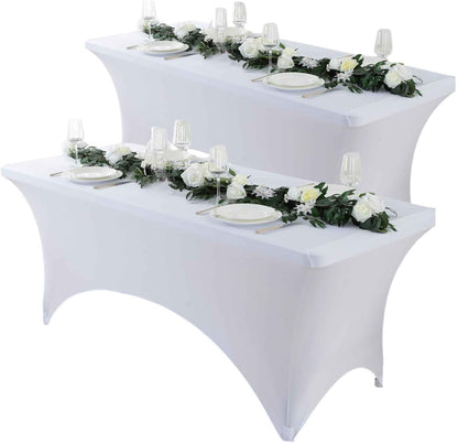 Craft And Party 2 Pack 4ft White Spandex Tablecloth – Fitted Stretch Cover – Universal Fit for Folding Tables – Wrinkle-Free, Washable – Ideal for Parties, Weddings, Events