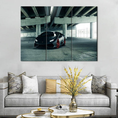 TUMOVO Canvas Print Wall Art Painting Black Speedy Racing Car Picture Sports Car Modern Giclee Prints Stretched and Framed Artwork - 28 x 14inch x 3 Panel