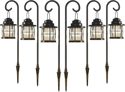Low Voltage Pathway Lights 1.1W 12V AC Outdoor Shepherd Hook Path Lights 6PK 32 Lumen Metal Landscape Lighting Kit Warm White Hardwired Walkway Light with Connectors and Stakes