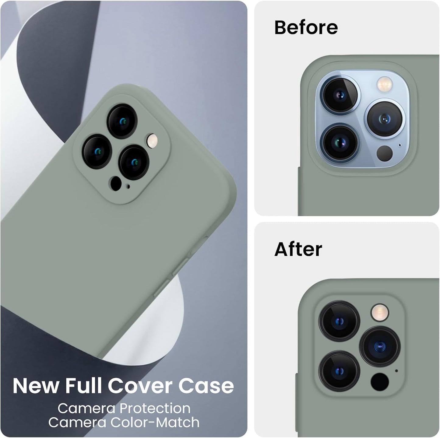 FireNova Designed for iPhone 13 Pro Case, Silicone Upgraded [Camera Protection] Phone Case with [2 Screen Protectors], Soft Anti-Scratch Microfiber Lining Inside, 6.1 inch, Calke Green