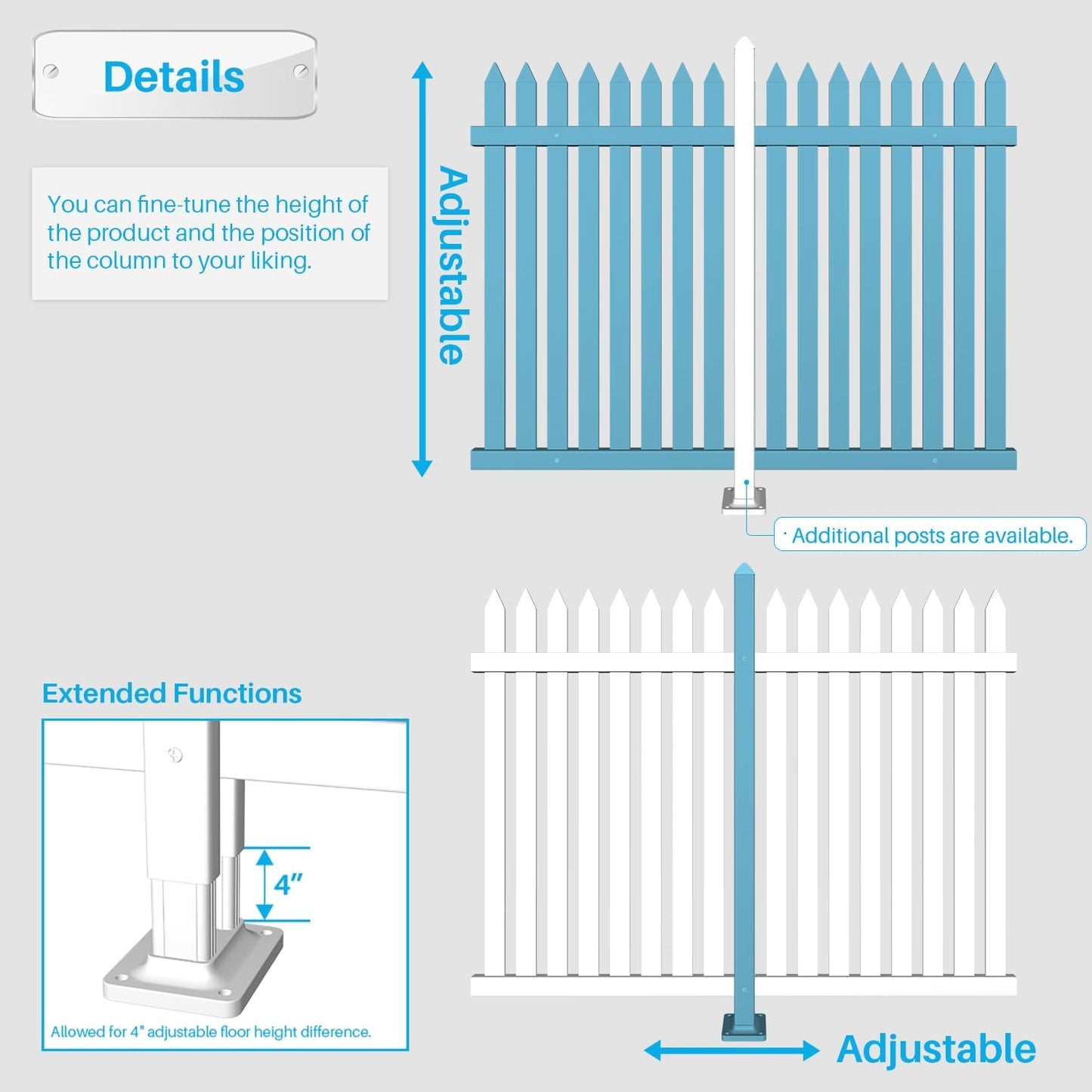 Patio 8 Sets Vinyl Picket Fence Panels 36" H x 84" W White PVC Decorative Fence for Front Yard Porch Patio Deck Pool Air Conditioner Fence Safety Dog Fence (34 Pickets, Straight)
