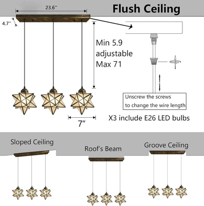 Farmhouse Frosted White Glass Chandelier 3 Lights Star Pendant Lights for Dining Table Kitchen Island Modern Ceiling Hanging Lights Included LED Warm Light Bulbs Oiled Bronze