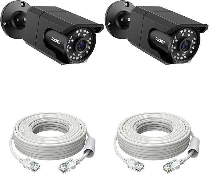 ZOSI 2Pack 4K 8MP Security PoE IP Bullet Camera Outdoor Indoor with Audio, Human Detection, 100ft B&W Night Vision, 4.0mm Lens, 90° Viewing Angle, IP66 Weatherproof (Only Work 4K POE NVR)