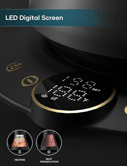 Gooseneck Electric Kettle with ±1℉ Temperature Control for Pour Over Coffee & Tea, Quick Heating, BPA-Free Stainless Steel, Built-in Brew Timer, 1500W/0.9L (Onyx Black)