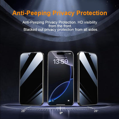 OneFish Privacy Screen Protector for IPhone 15 Pro Max Anti-Spy Tempered Glass Dust-Free Bubble-Free Anti-Fingerprint 9H Scratch Protection & Hassle-Free Installation Frame [2-Pack]