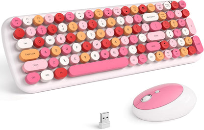 KNOWSQT Wireless Keyboard and Mouse Combo, White Mixed 100 Keys 2.4 GHz Round Keycap Typewriter Keyboards, USB Receiver Plug and Play, for Windows, PC, Laptop, Computer, Desktop