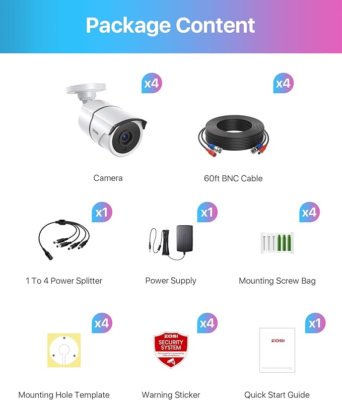 ZOSI 4 Pack 1080P 2MP HD-TVI Security Cameras with Audio, 100ft Night Vision, IP66 Weatherproof, Home Surveillance Outdoor Indoor CCTV Bullet Camera for 1080P/5MP/4K HD-TVI Analog DVR Systems