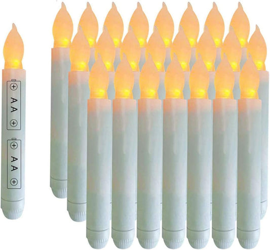 Pack of 24 Flameless Taper LED Candles - Battery Operated Flickering Ivory - Perfect for Wedding, Christmas, Parties - 6.5 Inch - White Plastic