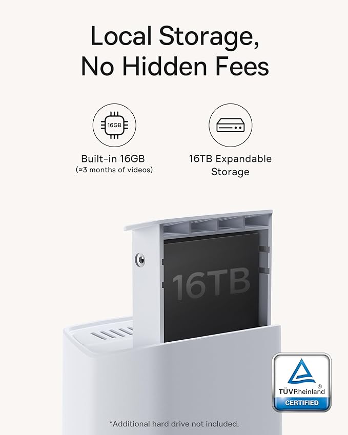 Baseus Wirelsss Cameras for Home Security, N1 3-Cam Kit with 2K Clarity, No Monthly Fee, 16TB Expandable Local Storage, 210-Day Battery Life, Spotlight & Alarm, Compatible with Alexa and Google Home