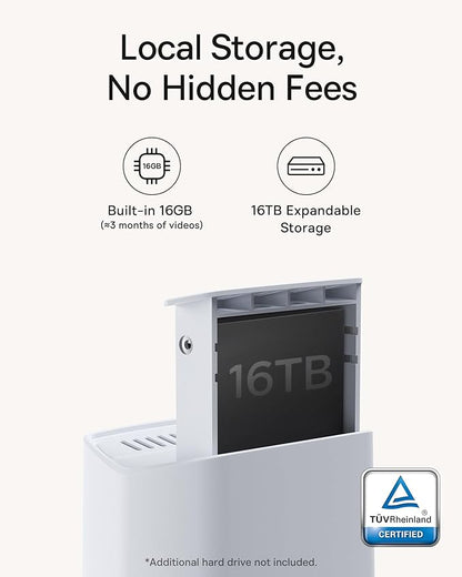 Baseus Wirelsss Cameras for Home Security, N1 3-Cam Kit with 2K Clarity, No Monthly Fee, 16TB Expandable Local Storage, 210-Day Battery Life, Spotlight & Alarm, Compatible with Alexa and Google Home