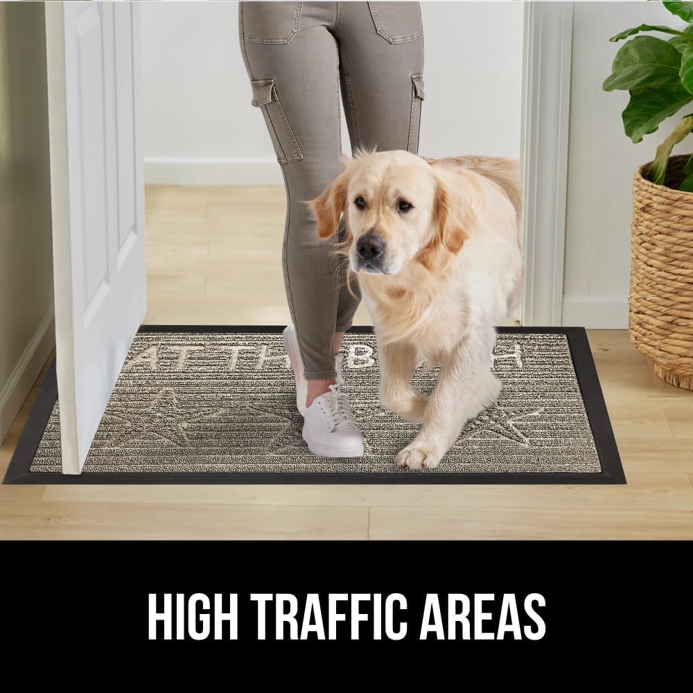 GORILLA GRIP 100% Waterproof All-Season WeatherMax Doormat, 47x35, US Designed Natural Rubber, Stain and Fade Resistant, Low Profile Indoor Outdoor Door Mats, Easy Clean Patio Mat, Sand Beach