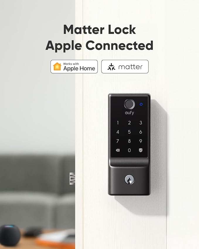 eufy Smart Lock E31, Fingerprint Keyless Entry Door Lock with Apple Home Ecosystem, for Front Door or Back, Supports Matter, Apple Home, Alexa, Google, 10000mAh Battery, Auto Lock