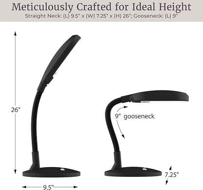 Lavish Home Desk Lamp - Natural Sunlight Lamp with Adjustable Gooseneck - Reading Light for Working, Crafting, Sewing, or Homework (Black)