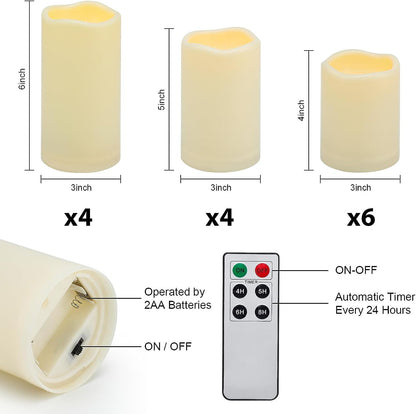 Aignis 14pcs Flameless LED Candles Battery Operated with Remote Timer, Outdoor Indoor Waterproof, Warm Glow for Cozy & Romantic Home/Wedding/Holiday Décor (D 3'' x H 4''/5''/6'')