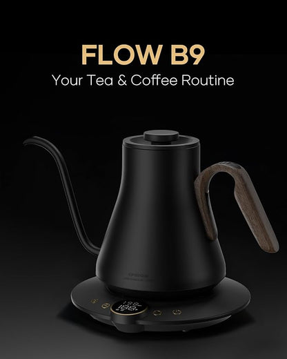 Cocinare Barista Collection Gooseneck Electric Kettle, ±1℉ Precise Temperature Control for Pour-Over Coffee & Tea, Quick Heating 1500W, Stainless Steel Interior, 0.9L (Goya Walnut)