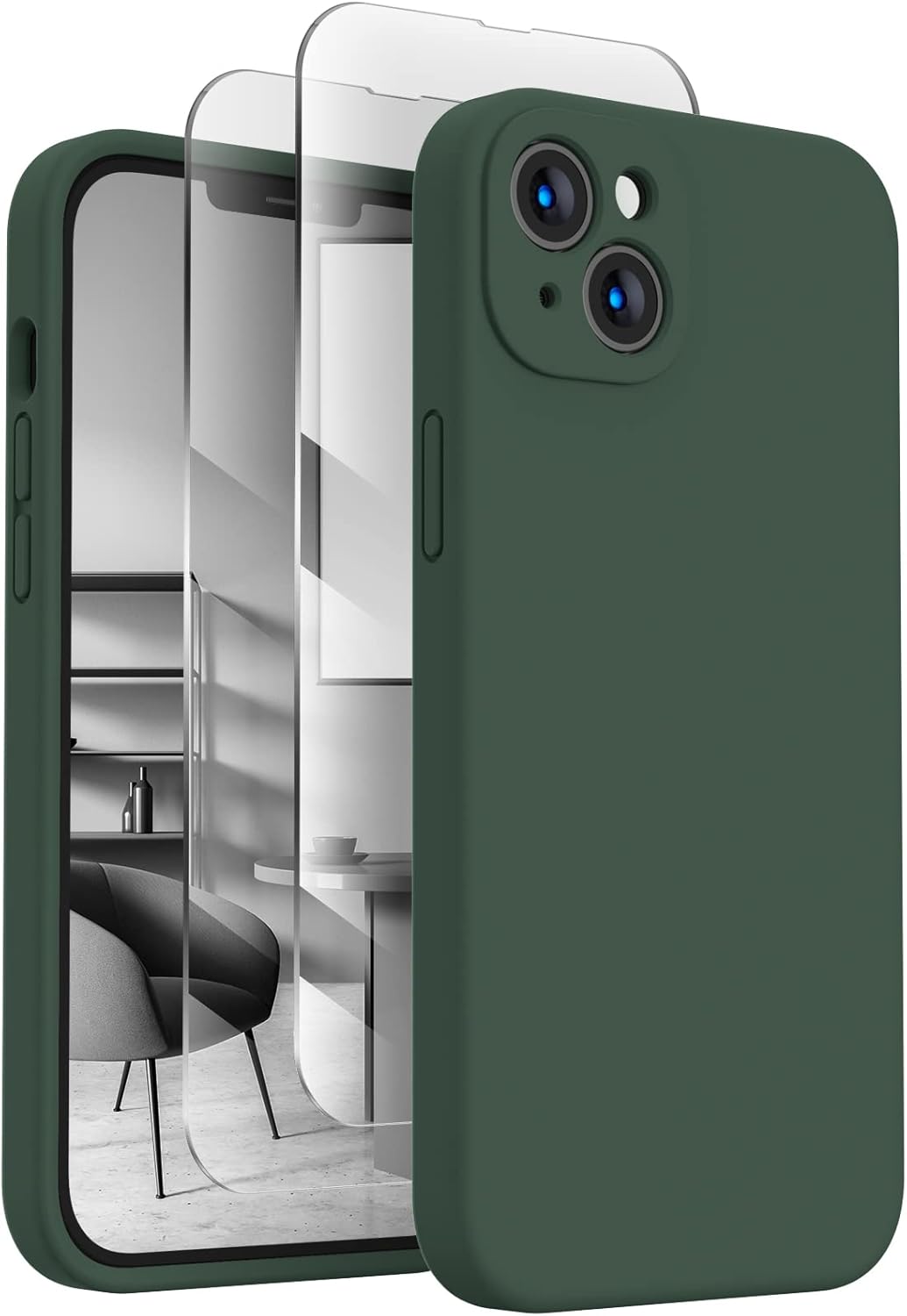 FireNova Designed for iPhone 13 Case, Silicone Upgraded [Camera Protection] Phone Case with [2 Screen Protectors], Soft Anti-Scratch Microfiber Lining Inside, 6.1 inch, Alpine Green