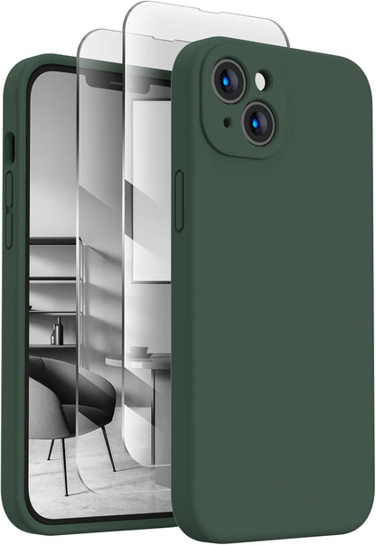 FireNova Designed for iPhone 13 Case, Silicone Upgraded [Camera Protection] Phone Case with [2 Screen Protectors], Soft Anti-Scratch Microfiber Lining Inside, 6.1 inch, Alpine Green