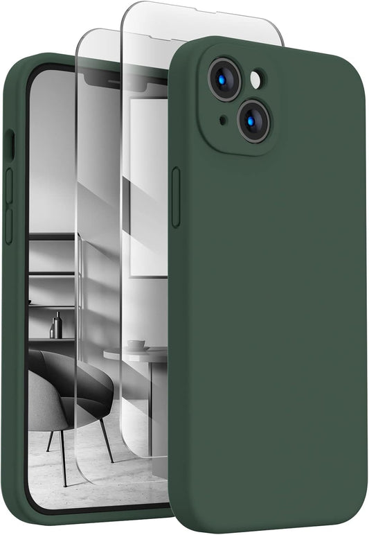 FireNova Designed for iPhone 13 Case, Silicone Upgraded [Camera Protection] Phone Case with [2 Screen Protectors], Soft Anti-Scratch Microfiber Lining Inside, 6.1 inch, Alpine Green