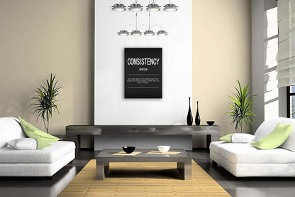Office Decor Motivational Wall Art Inspirational Posters Prints on Canvas Consistency Noun Inspiring Quotes Pictures Prints Artwork Home Decor for Living Room Wooden Framed[30″W X 40″H]