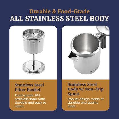 Elite Gourmet EC008 Classic Stovetop Coffee Percolator, Glass Clear Brew Progress Knob, Cool-Touch Handle, Cordless Serve, 8-Cup, Stainless Steel