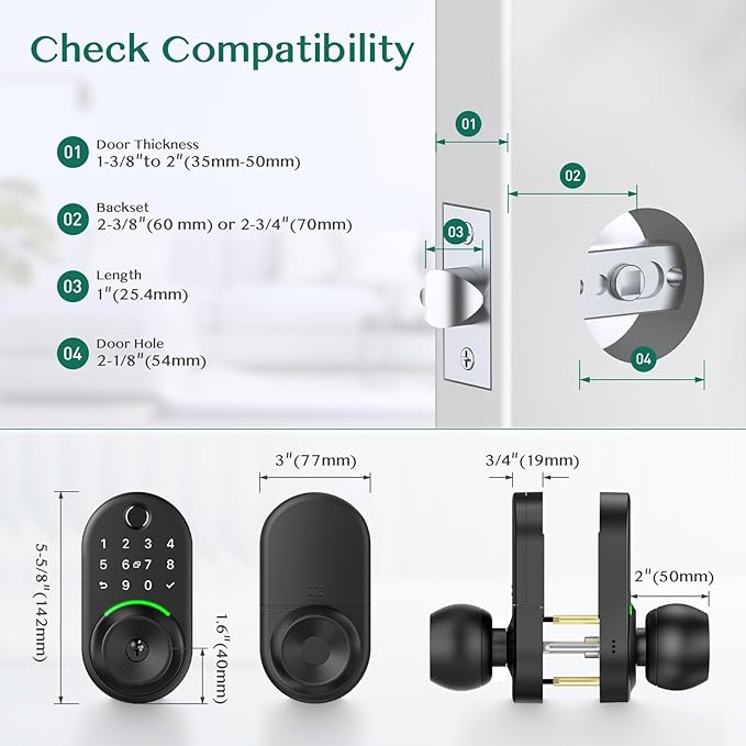 Keypad Smart Door Lock with Knob, Yamiry Keyless Entry Digital Lock with Handle, Fingerprint Electronic Knob for Front Door