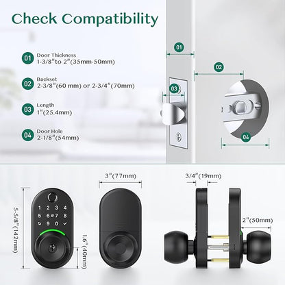Keypad Smart Door Lock with Knob, Yamiry Keyless Entry Digital Lock with Handle, Fingerprint Electronic Knob for Front Door