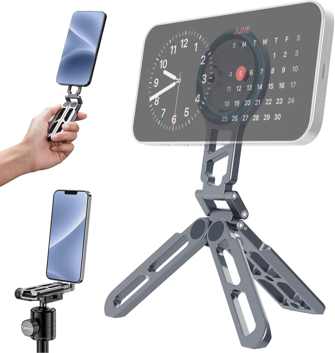 Magnetic Pocket Phone Tripod Foldable Compatible with Magsafe for iPhone 15/14/13/12 Plus Pro Max Series, Upgrade Mini Cell Phone Tripod Mount Handle Smartphone Desk Stand Travel All in One