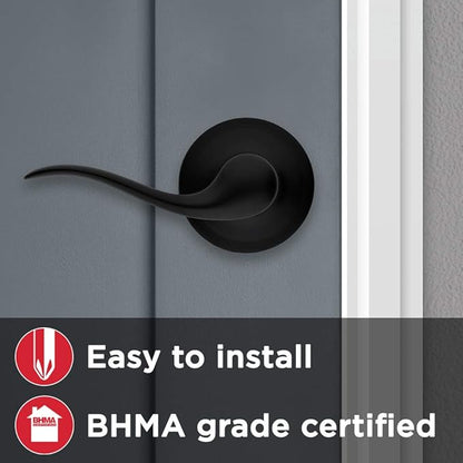 Kwikset Tustin Dummy Door Handle, Single Sided Lever for Closets, French Double Doors, and Pantry, Matte Black Non-Turning Right Handed Interior Push/Pull Lever, with Microban Protection