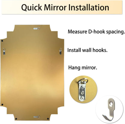 30x20 Inch Gold Bathroom Mirror, Wooden Frame with Scalloped Polished Beveled Glass, Modern Art Wall Decor for Vanity, Irregular Rectangle Mirror for Bedroom, Living Room, Fireplace & Entryway