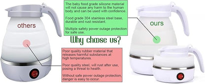Foldable Electric Kettle, Upgraded Food Grade Silicone,600W 600ML Flash Heat Small Portable Travel Electric Kettle,110V US Plug (Pure White)