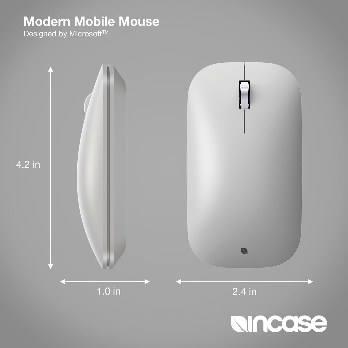 Incase Modern Mobile Mouse – Designed by Microsoft – Lightweight, Precision Navigation, Right/Left Hand Use, Scroll Wheel, BlueTrack Technology, Wireless Bluetooth for Mac/Windows/8/10/11 (Platinum)