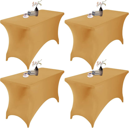 4Pack Spandex Waterproof Table Covers 4ft，Spandex 4ft Waterproof Table Cover for Party,Wedding, Banquet, and Events(Gold)