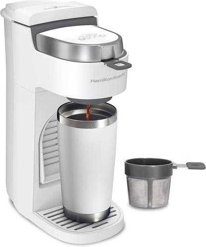 Hamilton Beach 47621 The Scoop Single Serve Coffee Maker & Fast Grounds Brewer for 8-14oz. Cups, Brews in Minutes, Next Gen, White